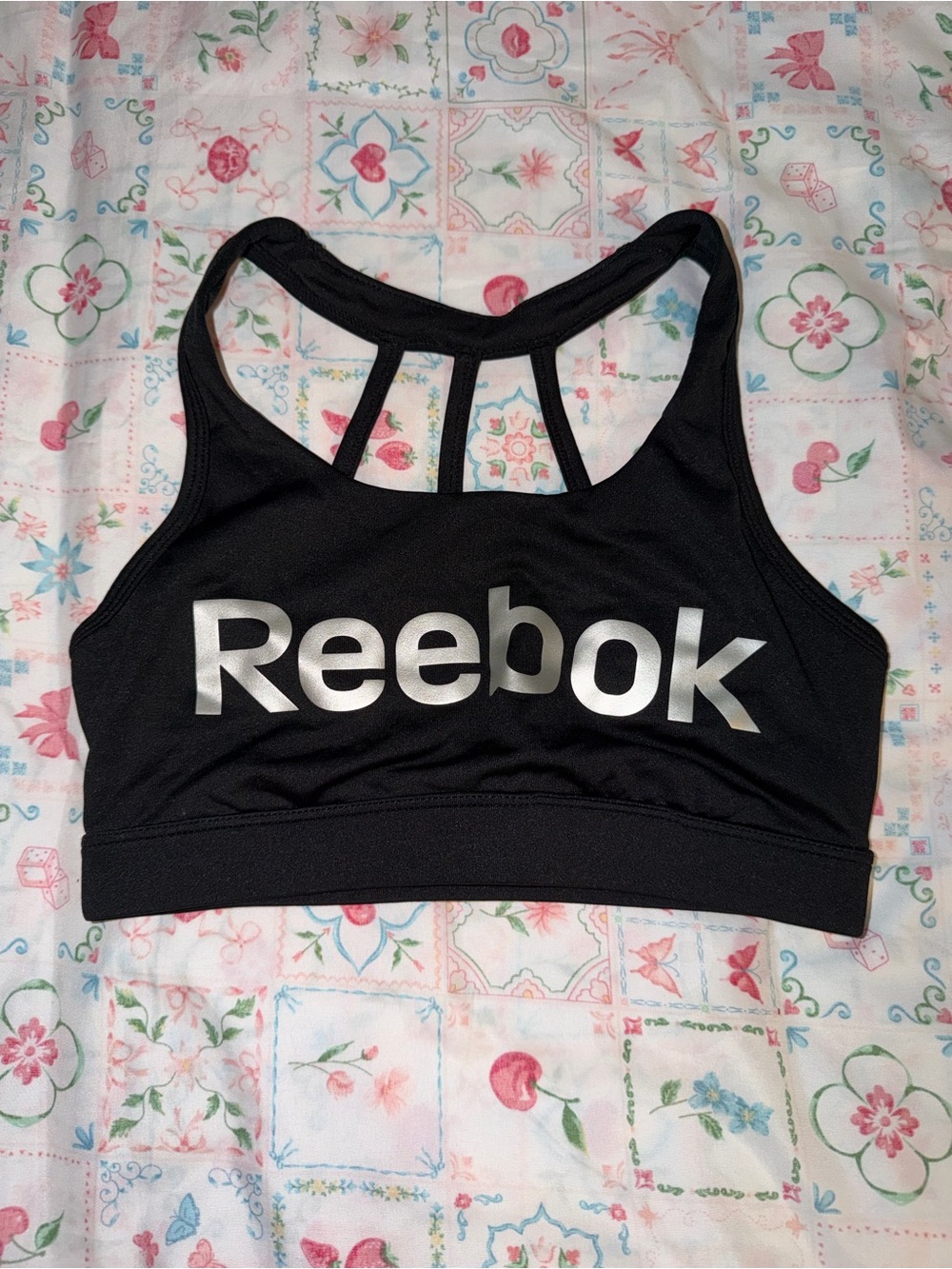 Reebok Black Sports Bra with Silver Logo